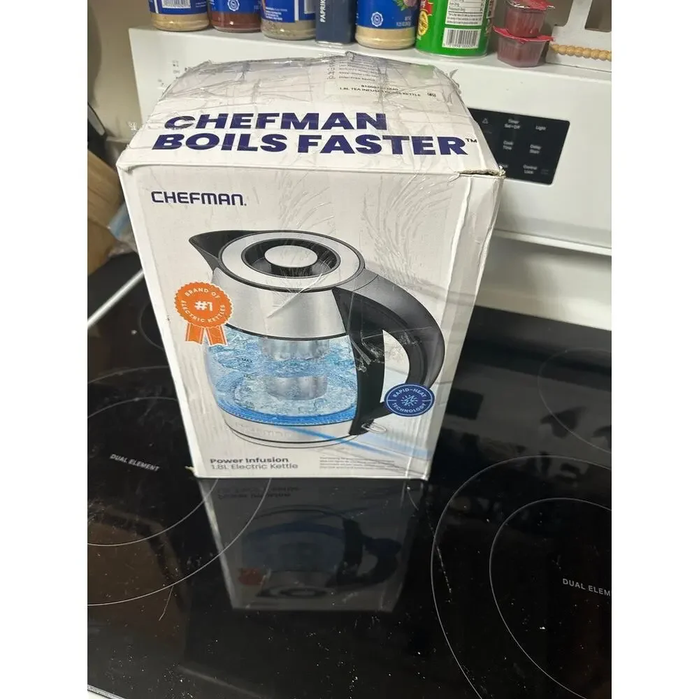 Chefman Power Infusion 1.8L Glass Electric Kettle Tea Infuser Rapid Heat